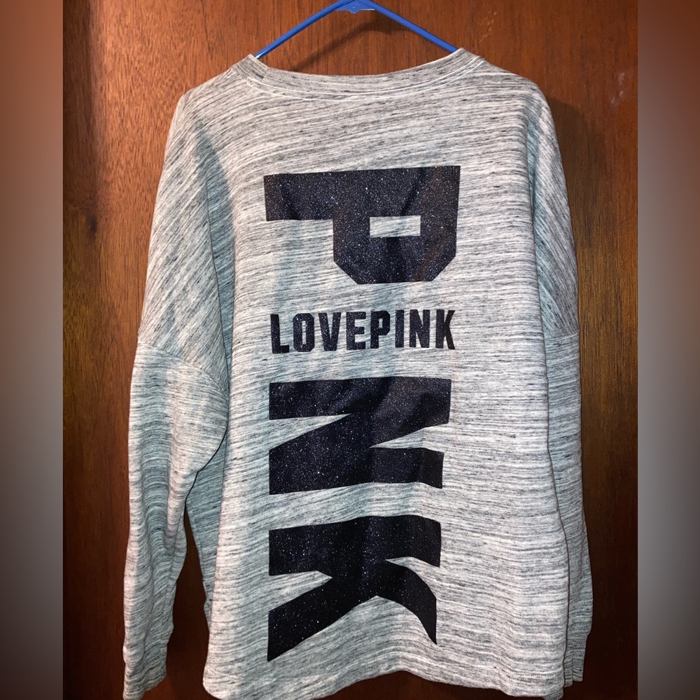 Victoria’s Secret PINK VARSITY CREW Gray SWEATSHIRT Large